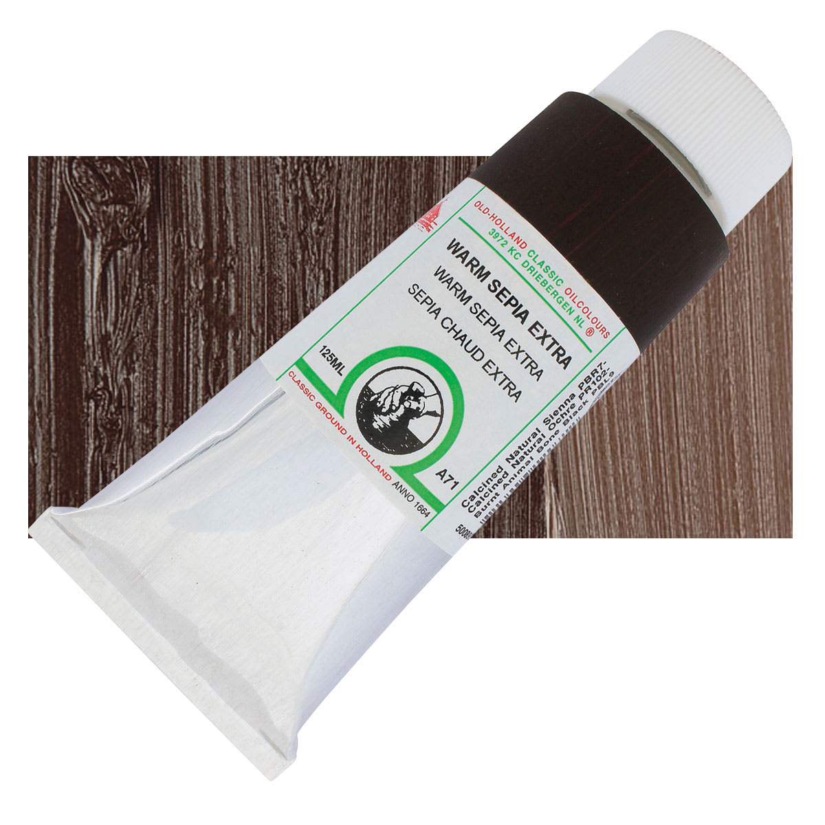 Old Holland Classic Oil Color - Warm Sepia Extra, 125 ml tube and swatch
