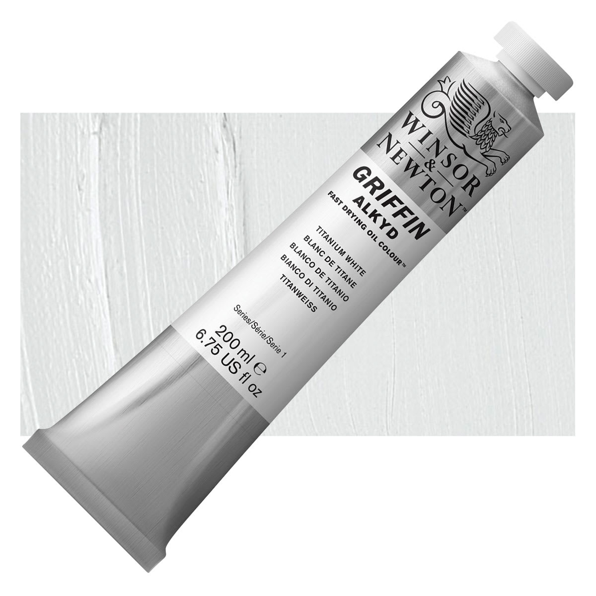 Winsor & Newton Griffin Alkyd - Titanium White, 200 ml tube and swatch