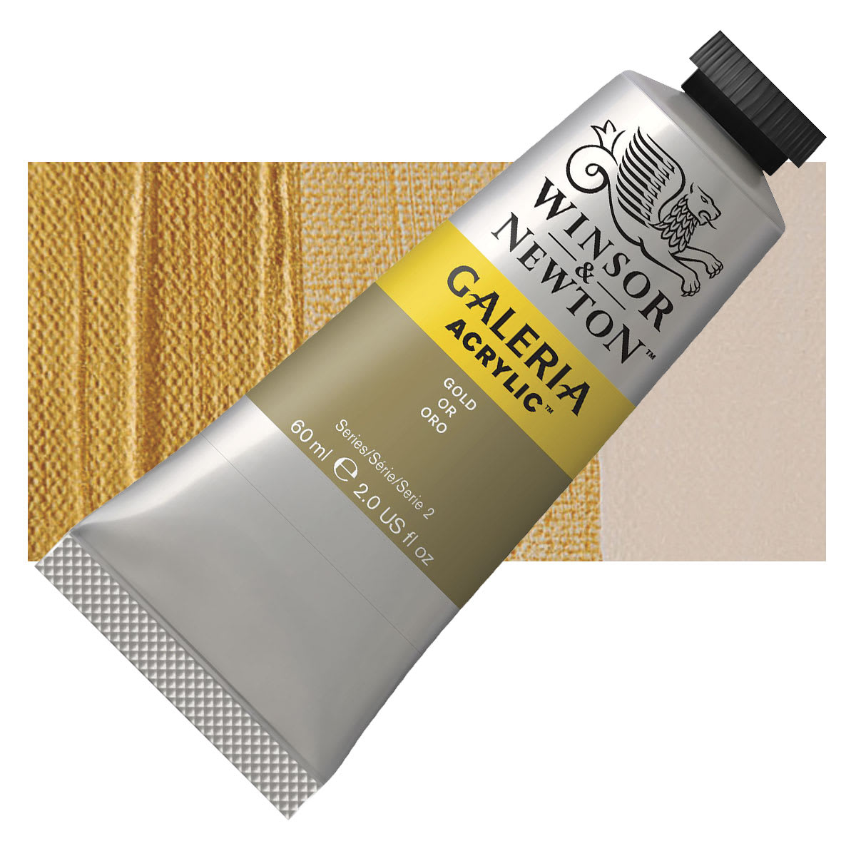 Winsor & Newton Galeria Flow Acrylic - Gold, 60 ml tube and swatch