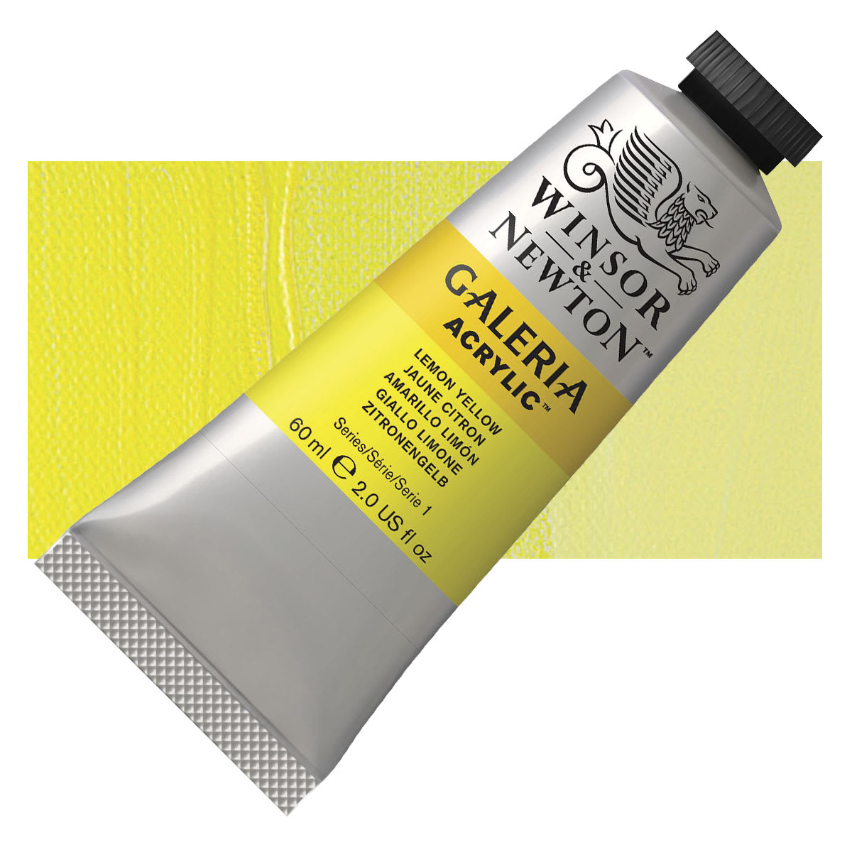 Winsor & Newton Galeria Flow Acrylic - Lemon Yellow, 60 ml tube and swatch