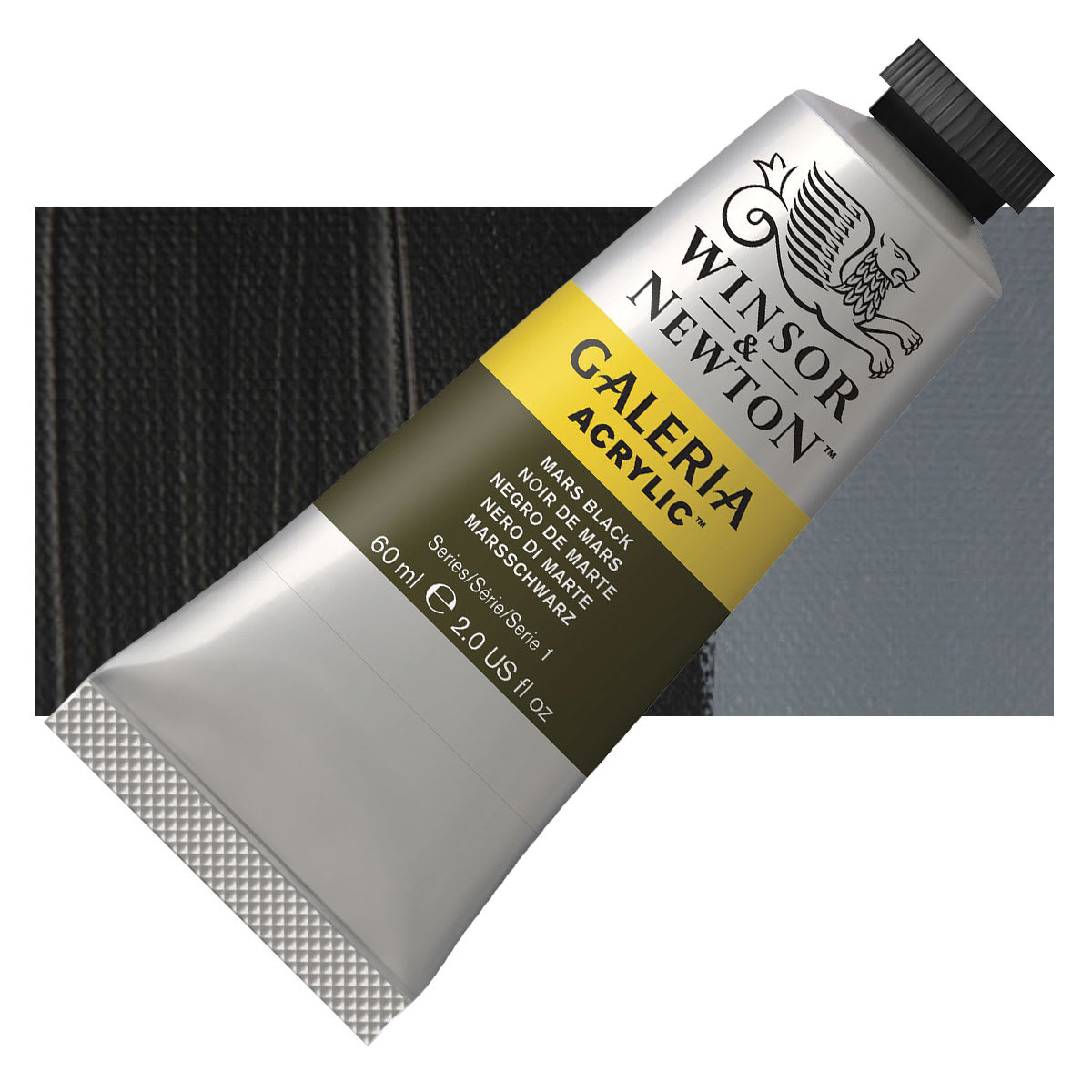 Winsor & Newton Galeria Flow Acrylic - Mars Black, 60 ml tube and swatch