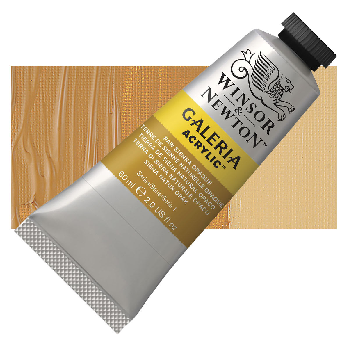 Winsor & Newton Galeria Flow Acrylic - Raw Sienna Opaque, 60 ml tube and swatch
