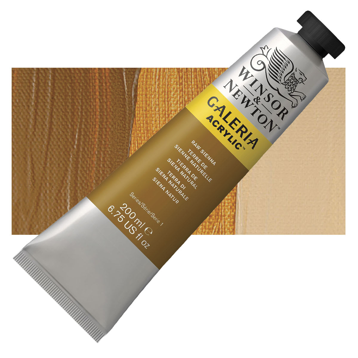 Winsor & Newton Galeria Flow Acrylic - Raw Sienna, 200 ml tube and swatch