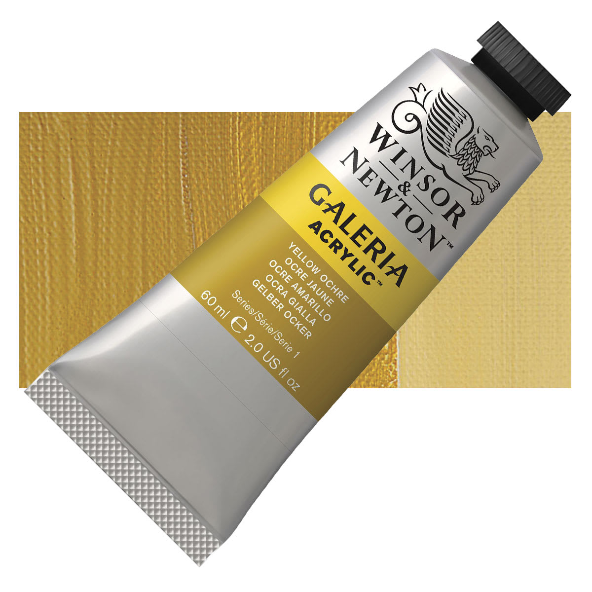 Winsor & Newton Galeria Flow Acrylic - Yellow Ochre, 60 ml tube and swatch