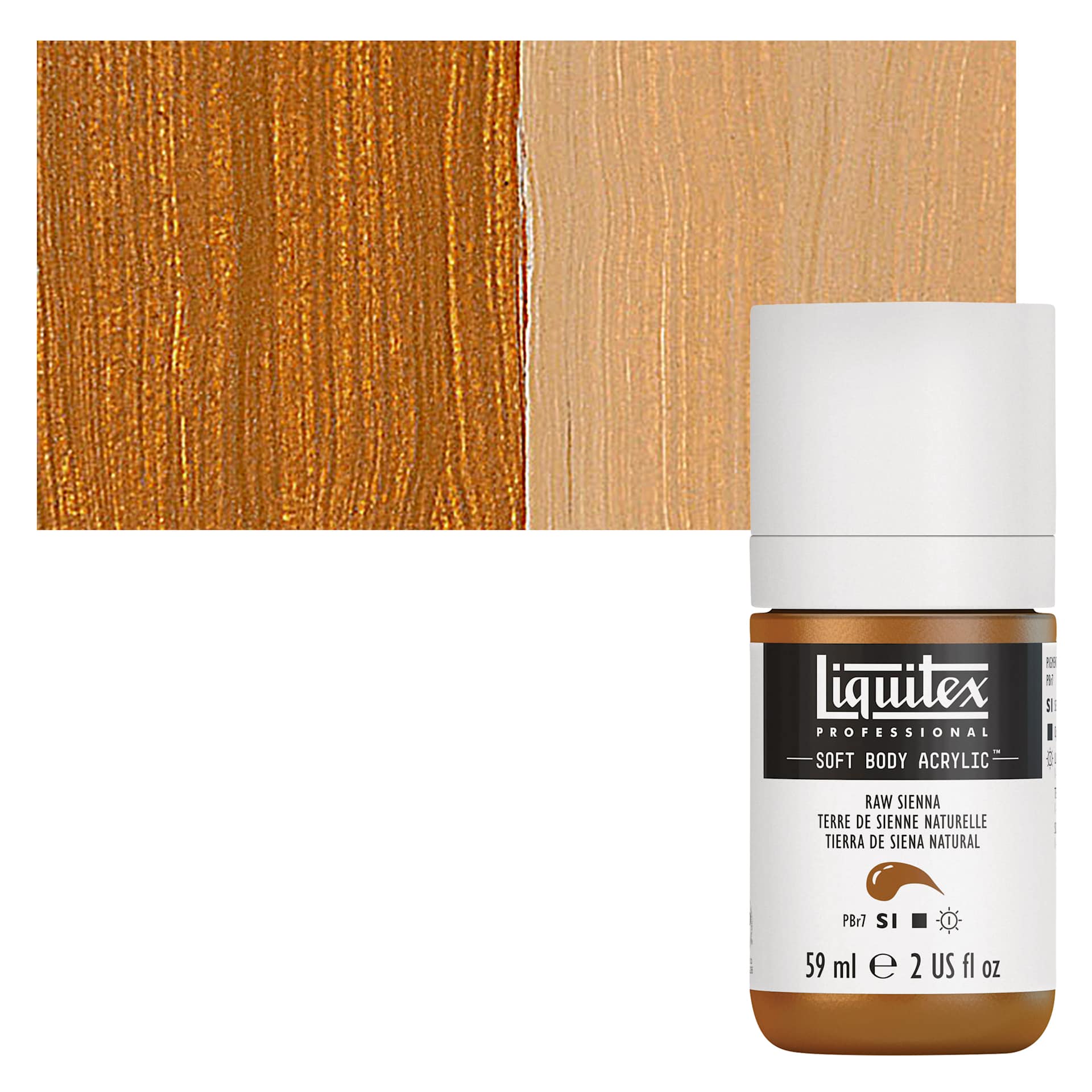 Liquitex Soft Body Artist Acrylic - Raw Sienna, 59 ml bottle and swatch