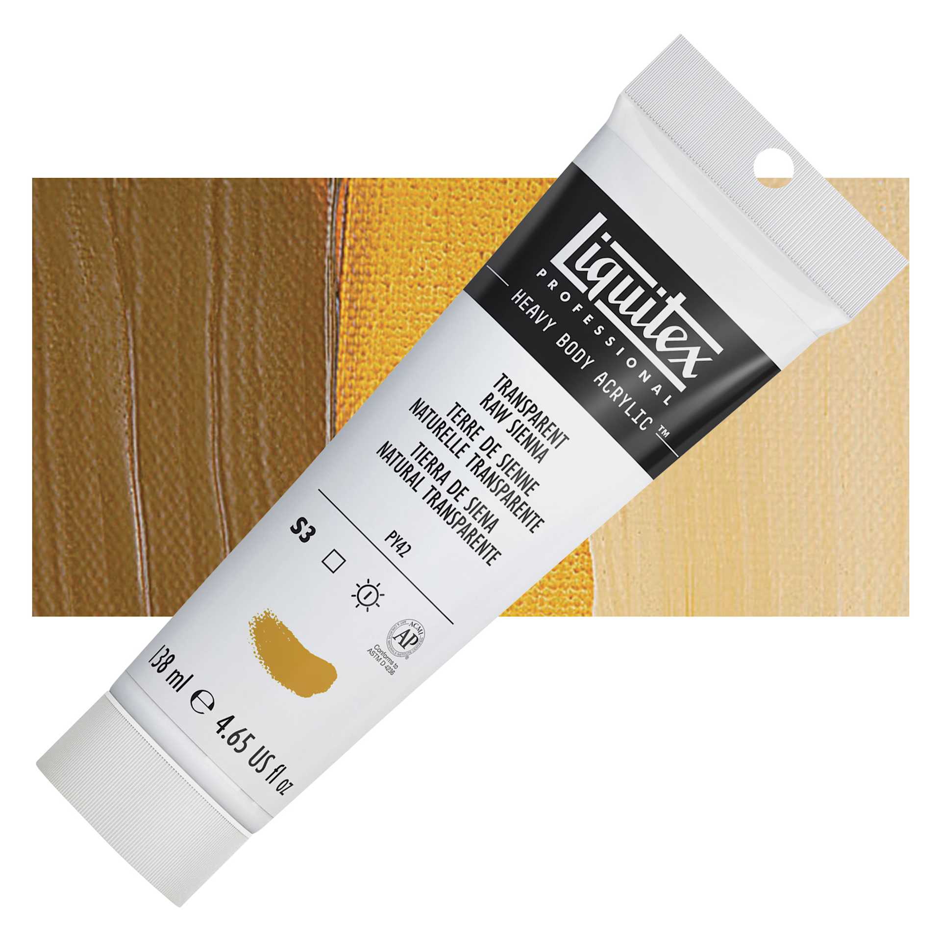 Liquitex Heavy Body Artist Acrylic - Transparent Raw Sienna, 4.65 oz tube and swatch