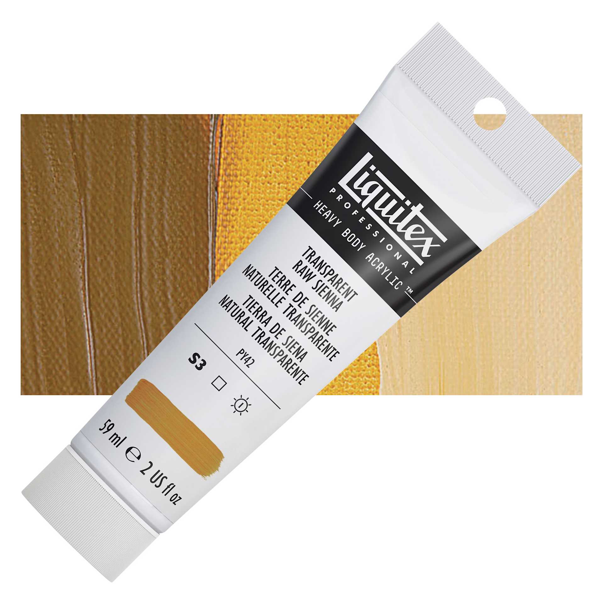 Liquitex Heavy Body Artist Acrylic - Transparent Raw Sienna, 2 oz Tube and swatch