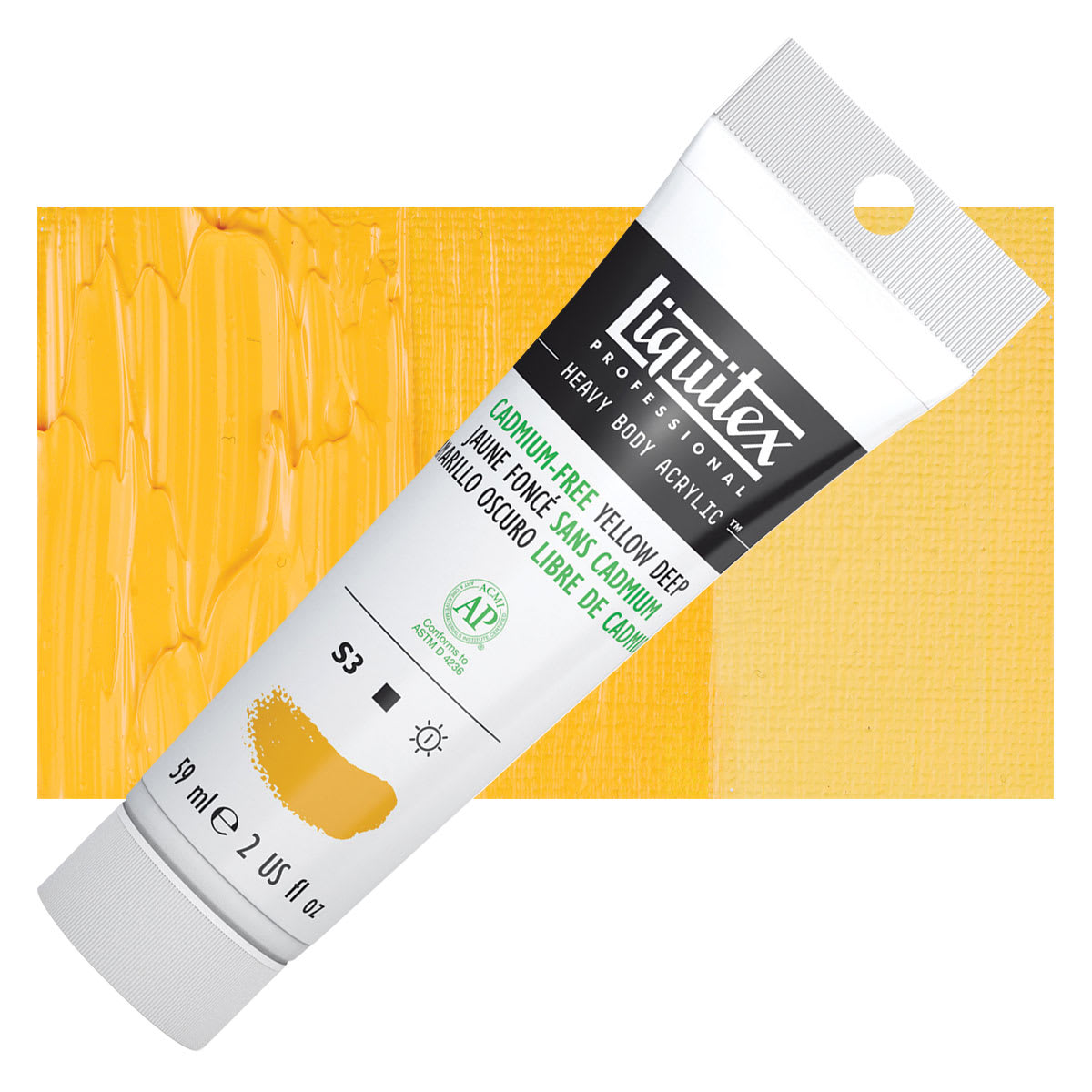 Liquitex Heavy Body Artist Acrylic - Cadmium-Free Yellow Deep, 2 oz and swatch