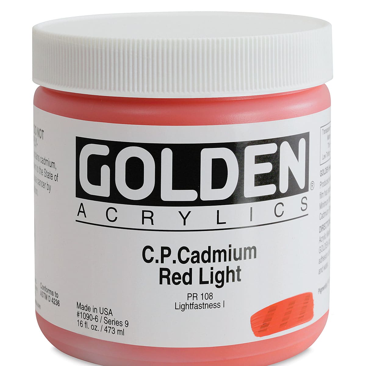 Golden Heavy Body Artist Acrylics - Cadmium Red Light, 16 oz Jar