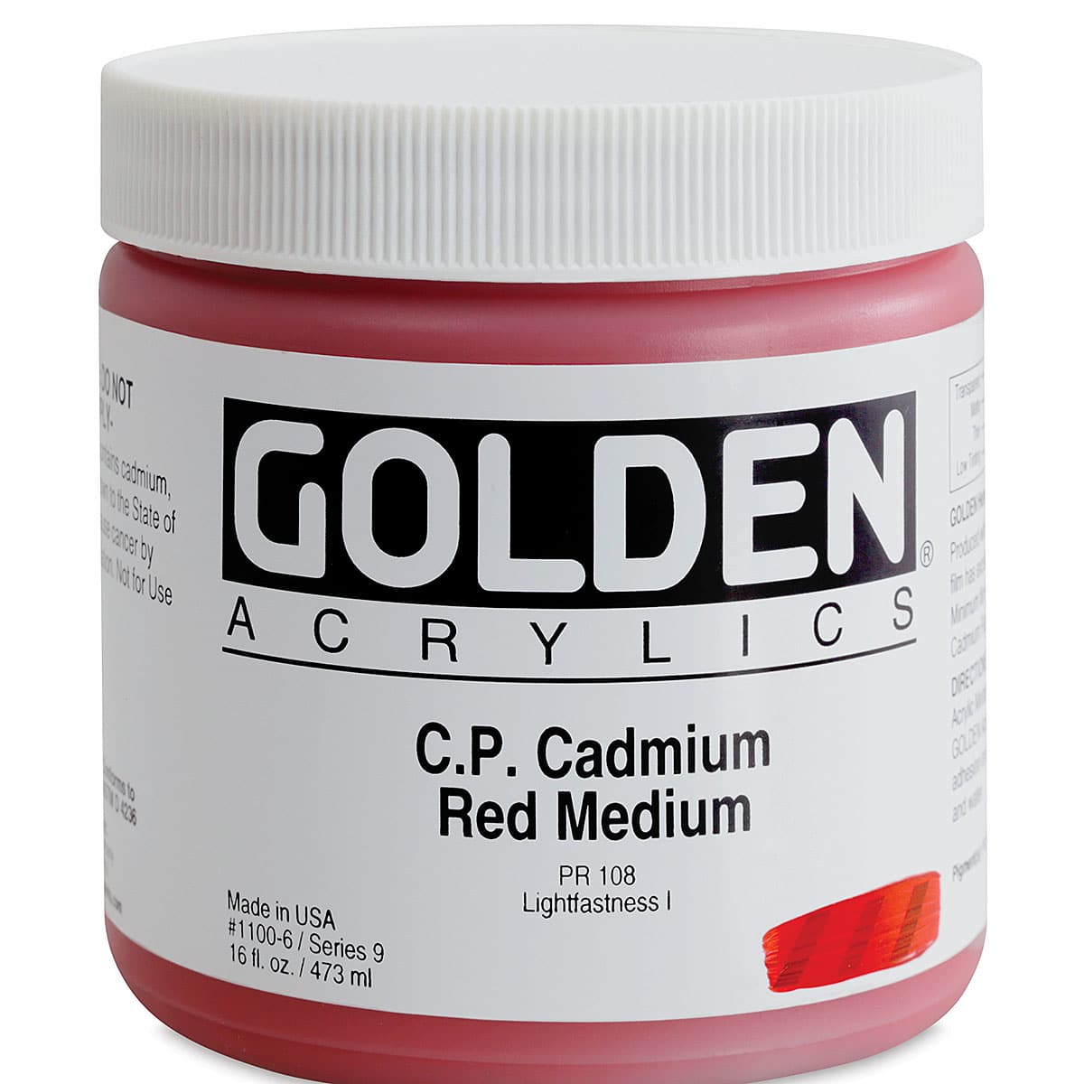 Golden Heavy Body Artist Acrylics - Cadmium Red Medium, 16 oz Jar 