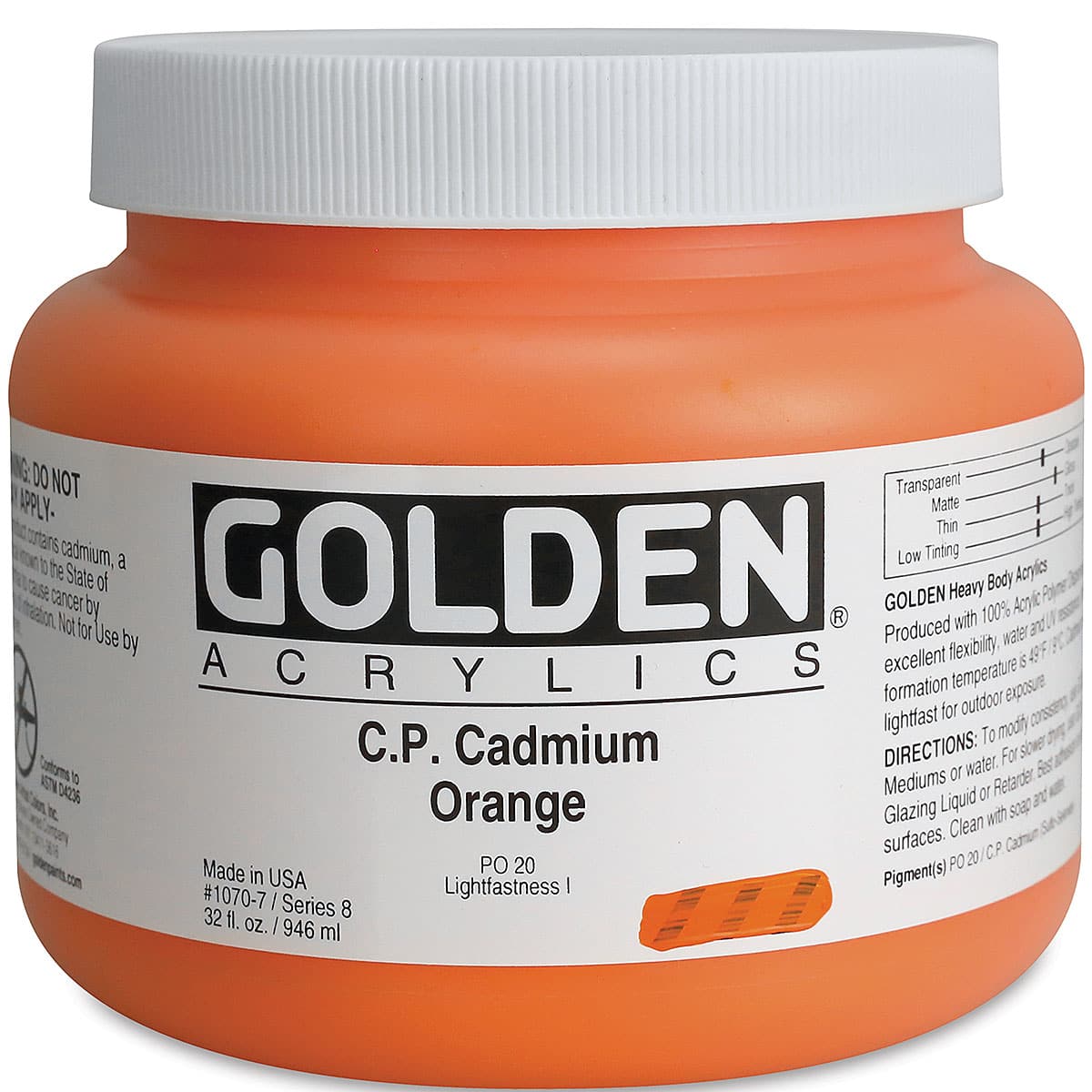 Golden Heavy Body Artist Acrylics - Cadmium Orange, 32 oz Jar