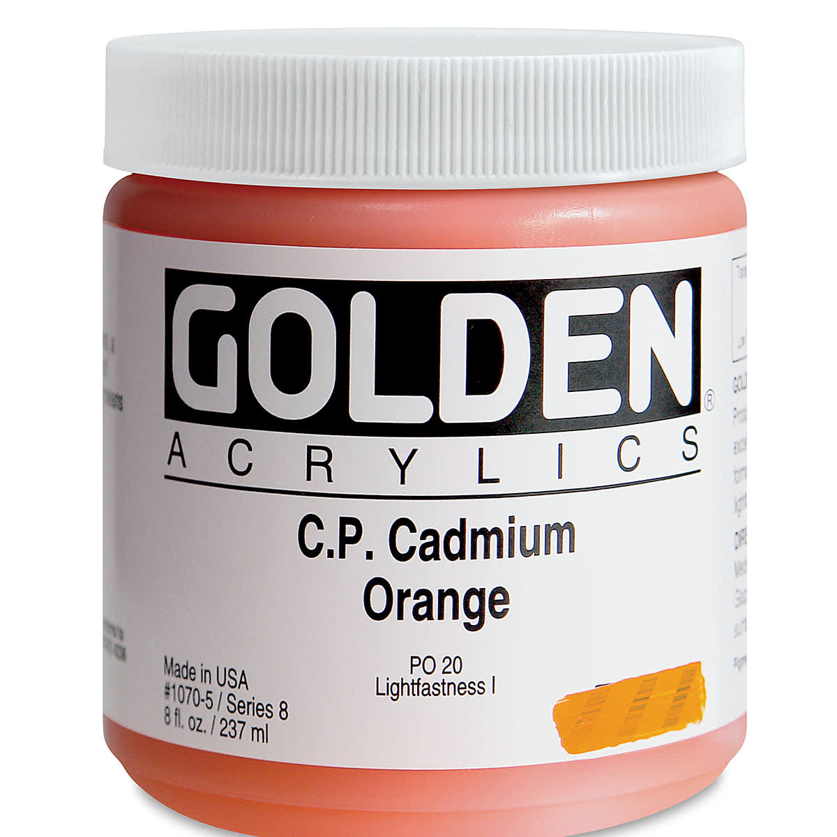 Golden Heavy Body Artist Acrylics - Cadmium Orange, 8 oz Jar