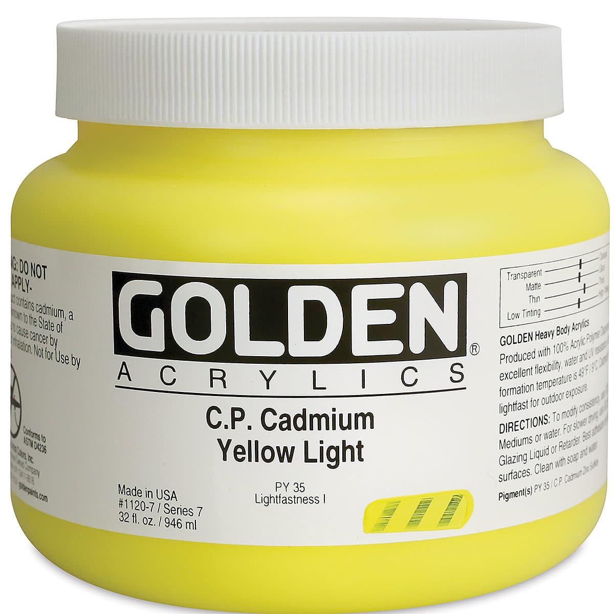 Golden Heavy Body Artist Acrylics - Cadmium Yellow Light, 32 oz Jar