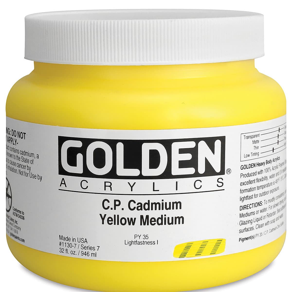 Golden Heavy Body Artist Acrylics - Cadmium Yellow Medium, 32 oz Jar