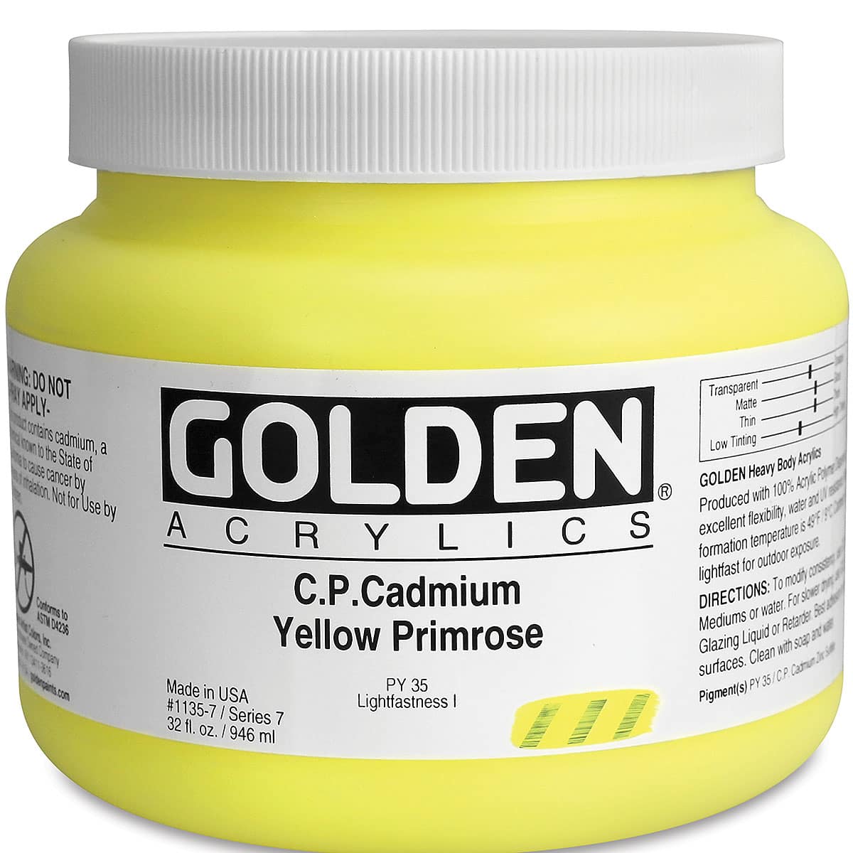 Golden Heavy Body Artist Acrylics - Cadmium Yellow Primrose, 32 oz Jar