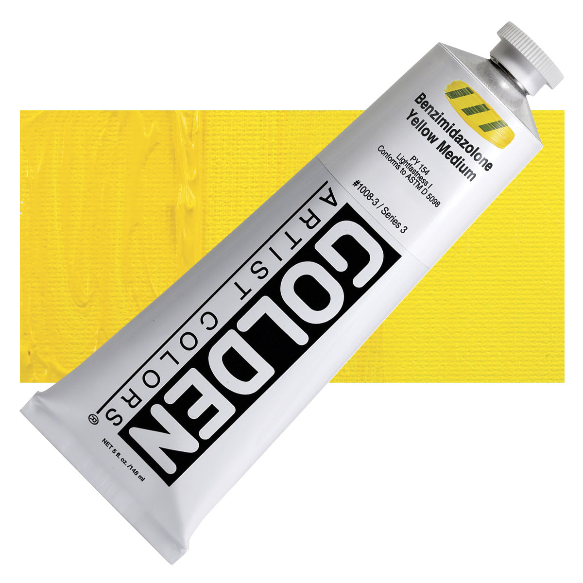 Golden Heavy Body Artist Acrylic - Benzimidazolone Yellow Medium, 5 oz and swatch