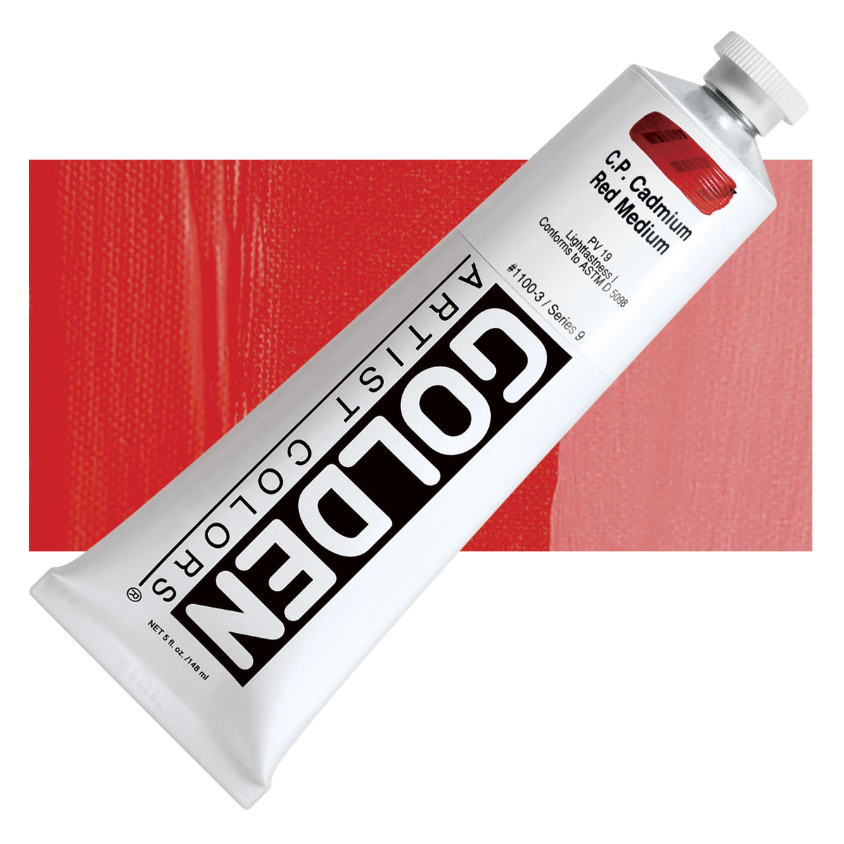 Golden Heavy Body Artist Acrylic - Cadmium Red Medium, 5 oz Tube and swatch