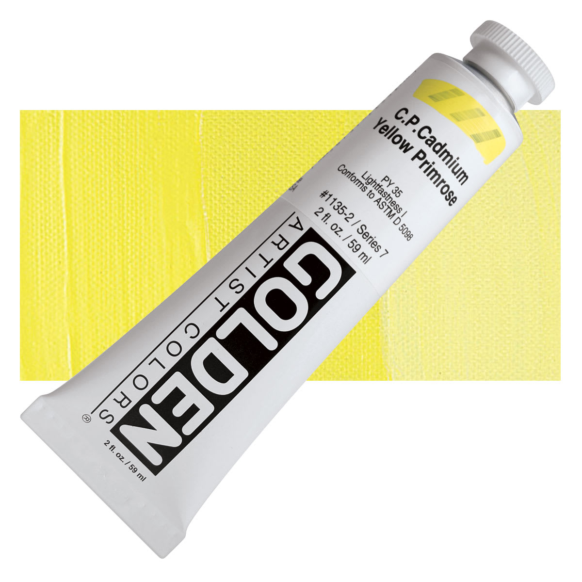 Golden Heavy Body Artist Acrylic - Cadmium Yellow Primrose, 2 oz Tube and swatch
