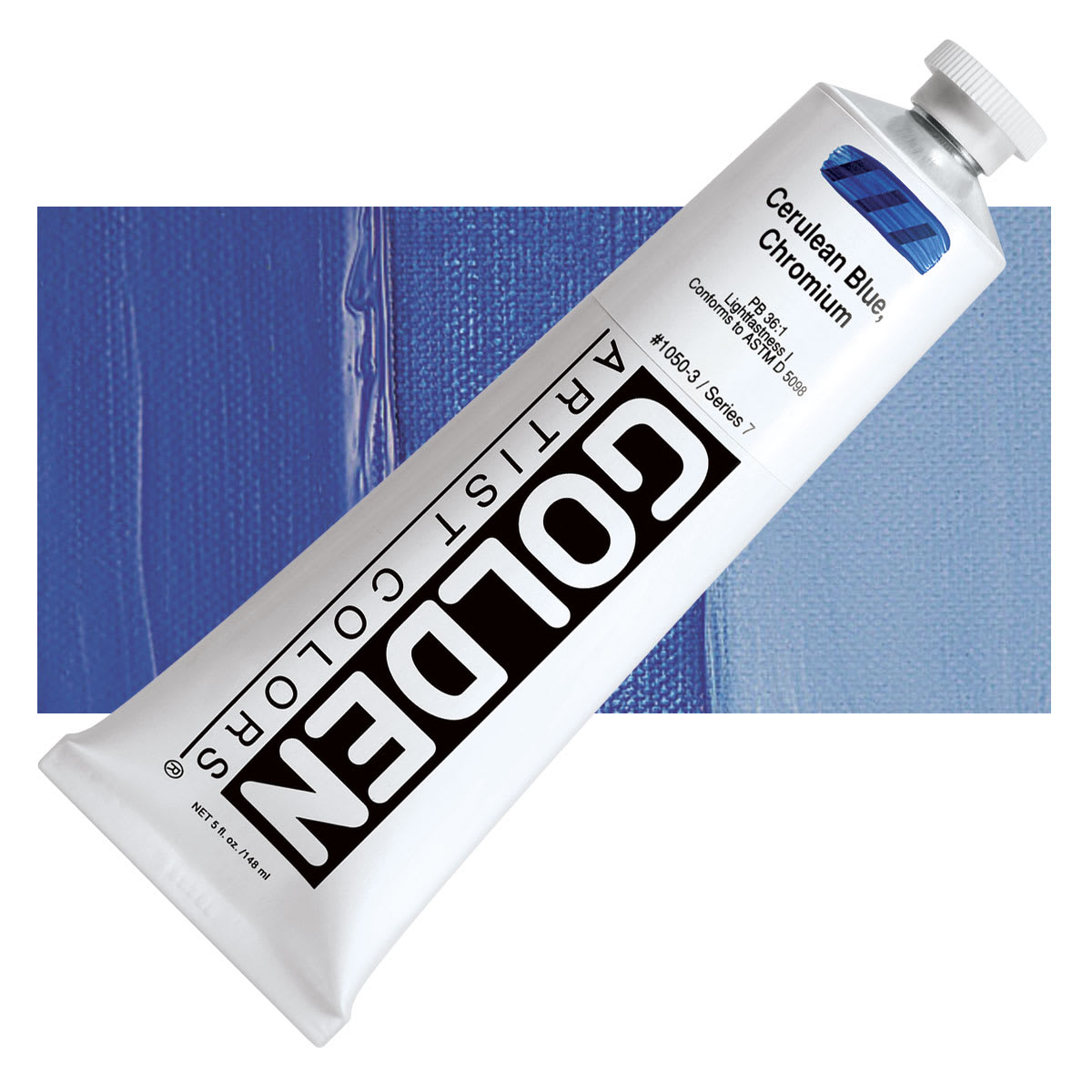 Golden Heavy Body Artist Acrylic - Cerulean Blue Chromium, 5 oz Tube and swatch