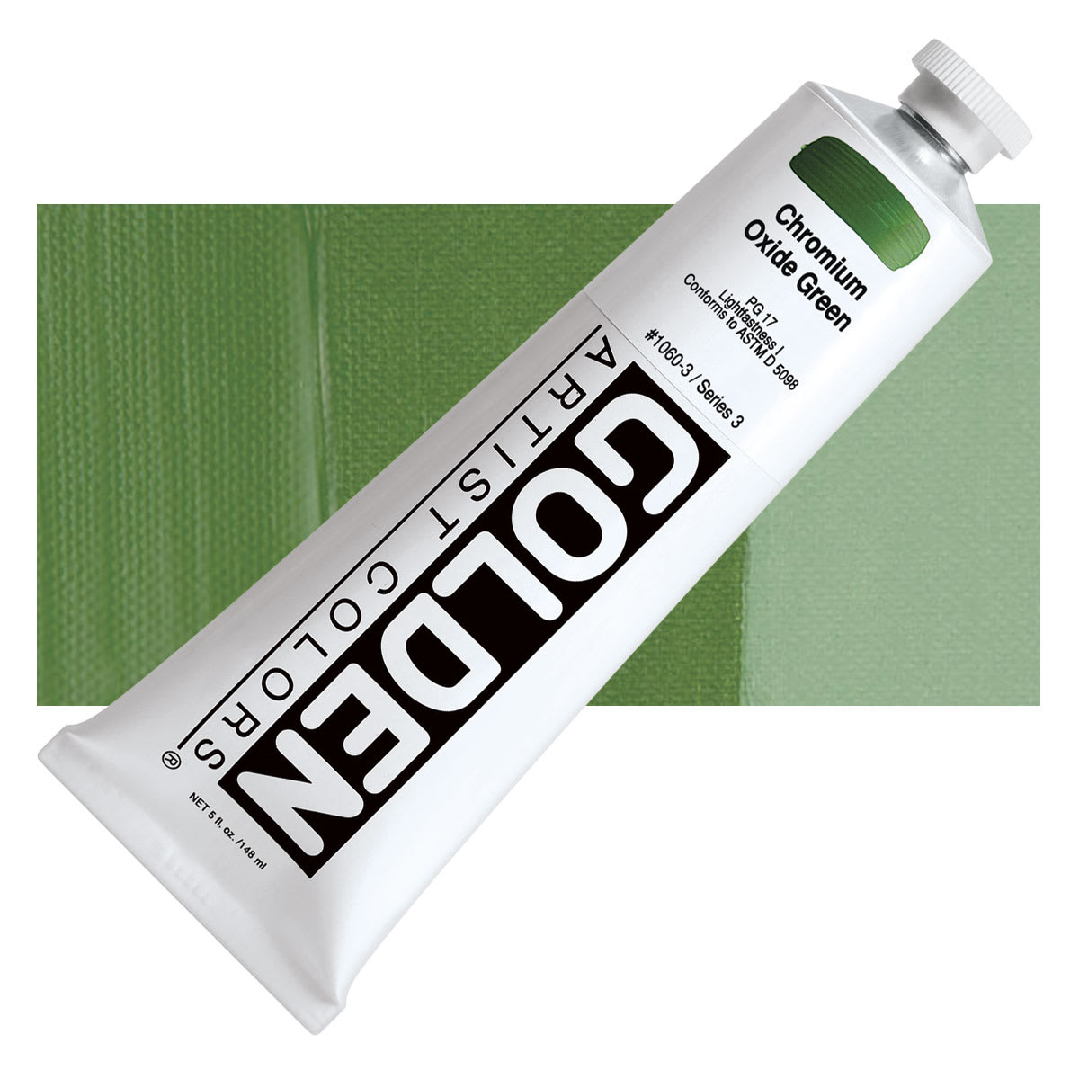 Golden Heavy Body Artist Acrylic - Chromium Oxide Green, 5 oz Tube and swatch