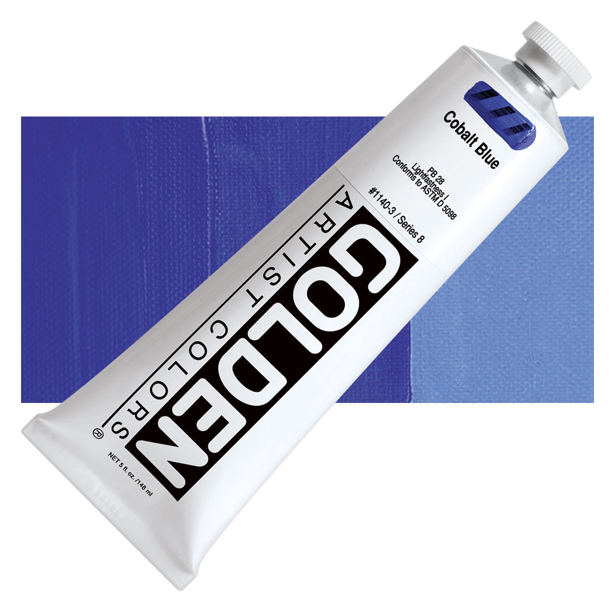Golden Heavy Body Artist Acrylic - Cobalt Blue, 5 oz Tube and swatch