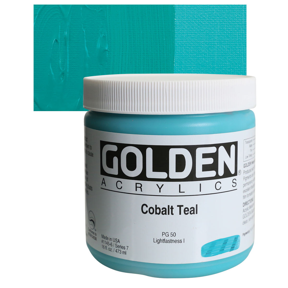 Golden Heavy Body Artist Acrylic - Cobalt Teal, 16 oz and swatch