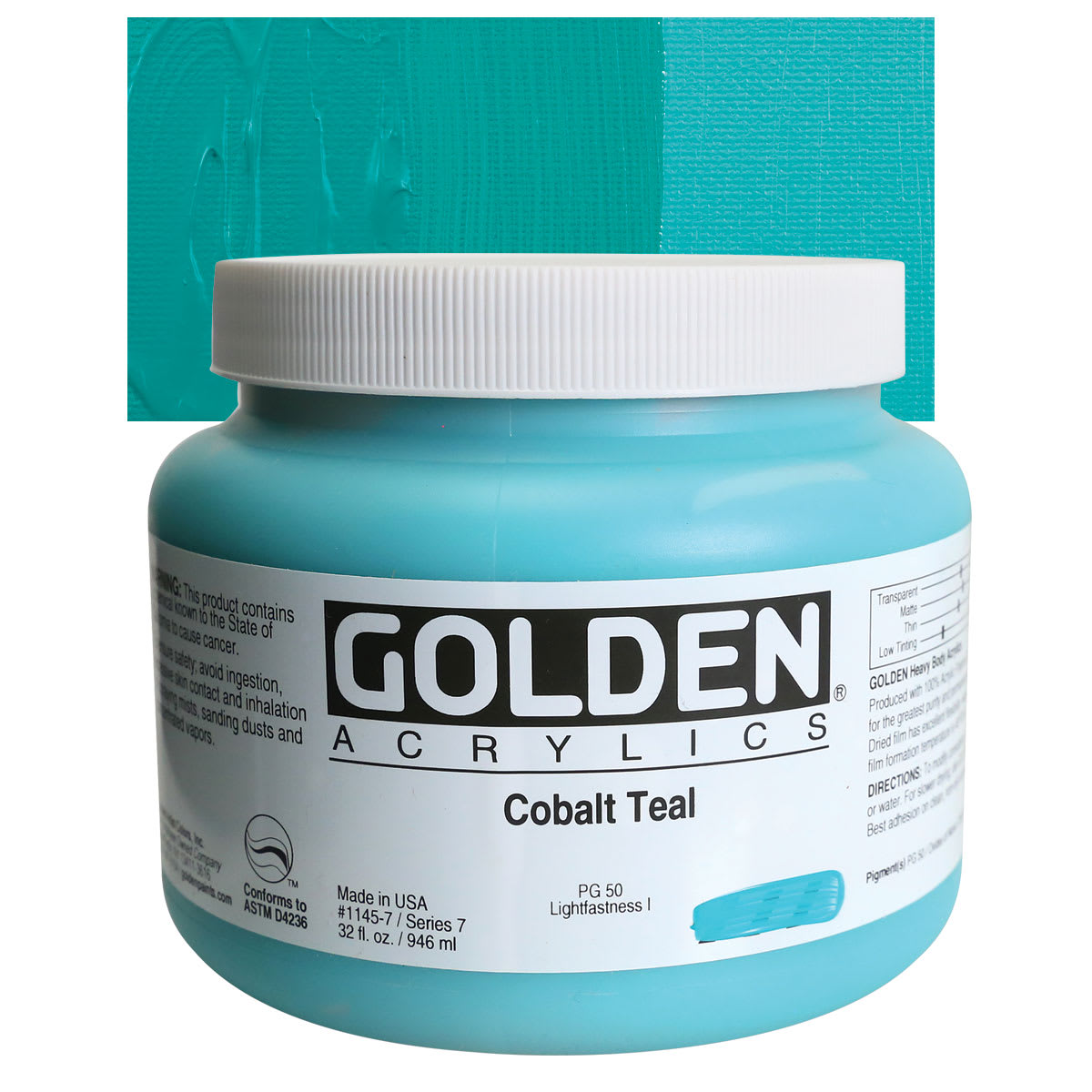 Golden Heavy Body Artist Acrylic - Cobalt Teal, 32 oz and swatch
