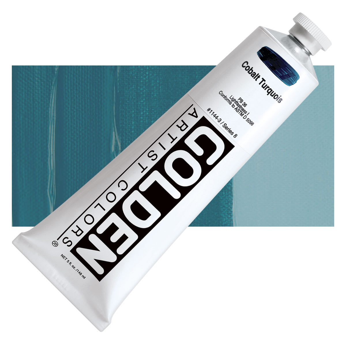 Golden Heavy Body Artist Acrylic - Cobalt Turquoise, 5 oz tube and swatch