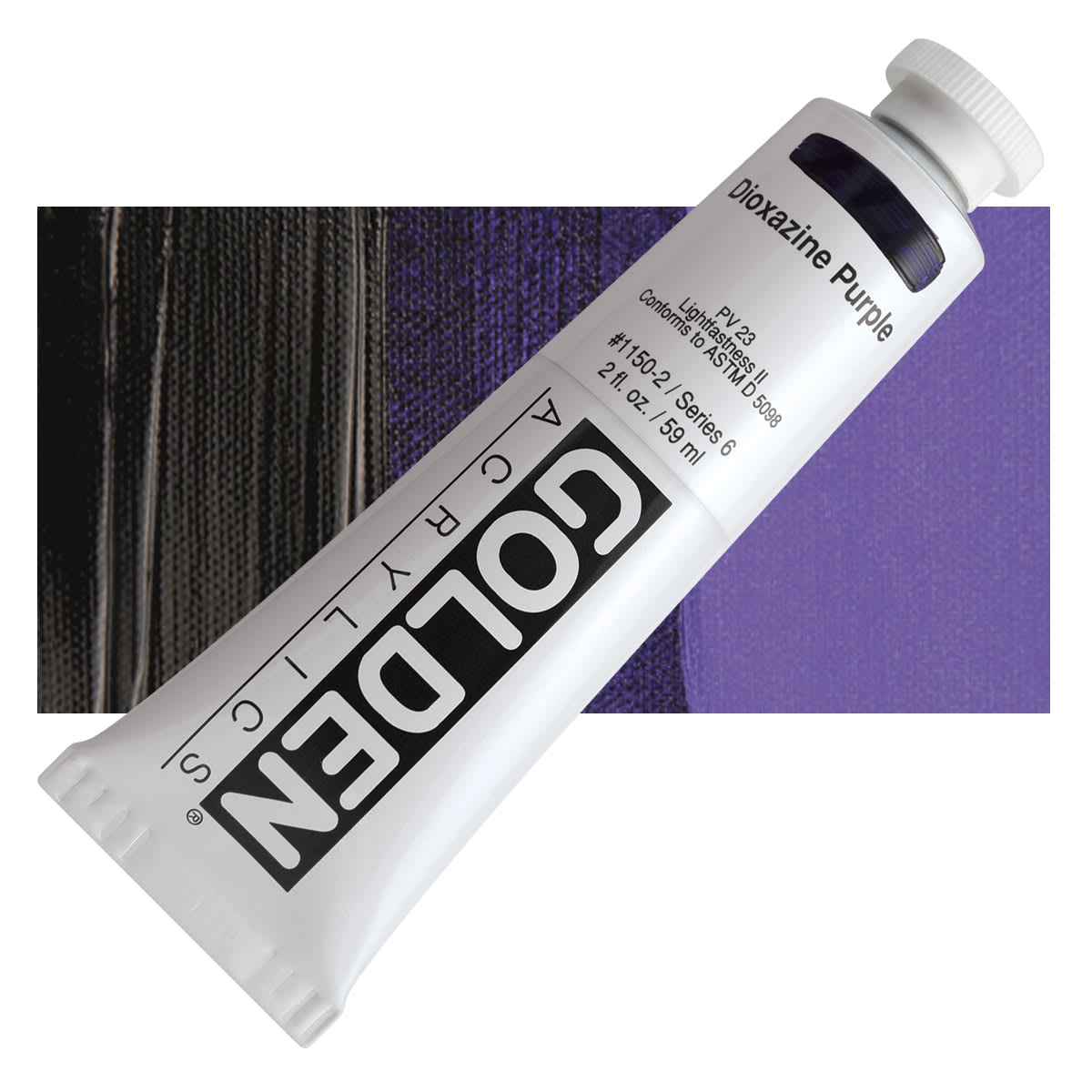 Golden Heavy Body Artist Acrylic - Dioxazine Purple, 2 oz Tube and swatch