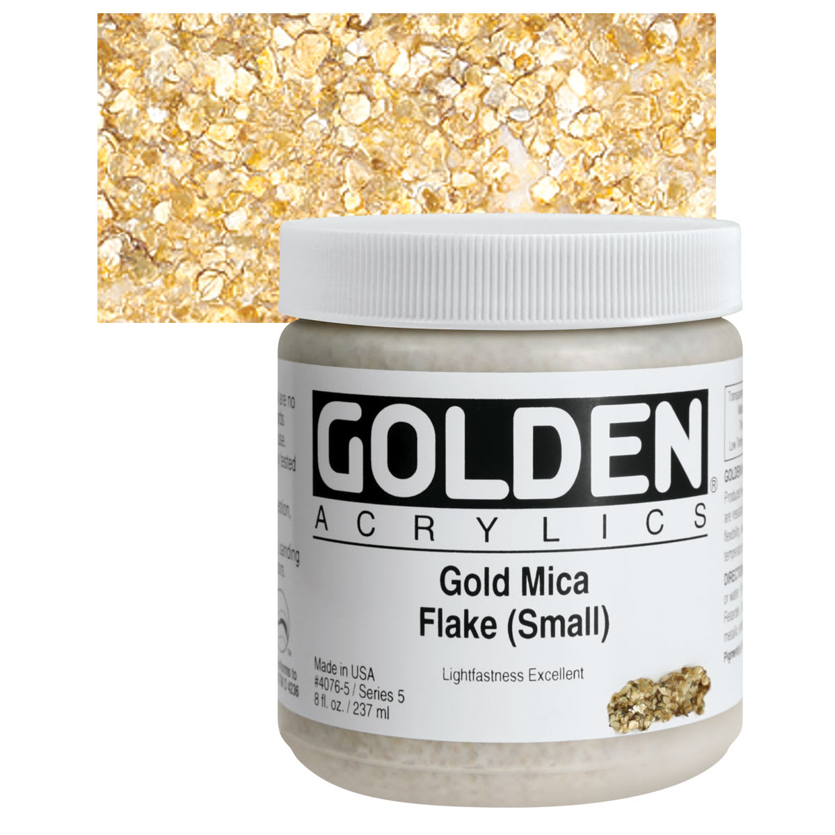 Golden Heavy Body Artist Acrylic - Gold Mica Flake (Small), 8 oz and swatch