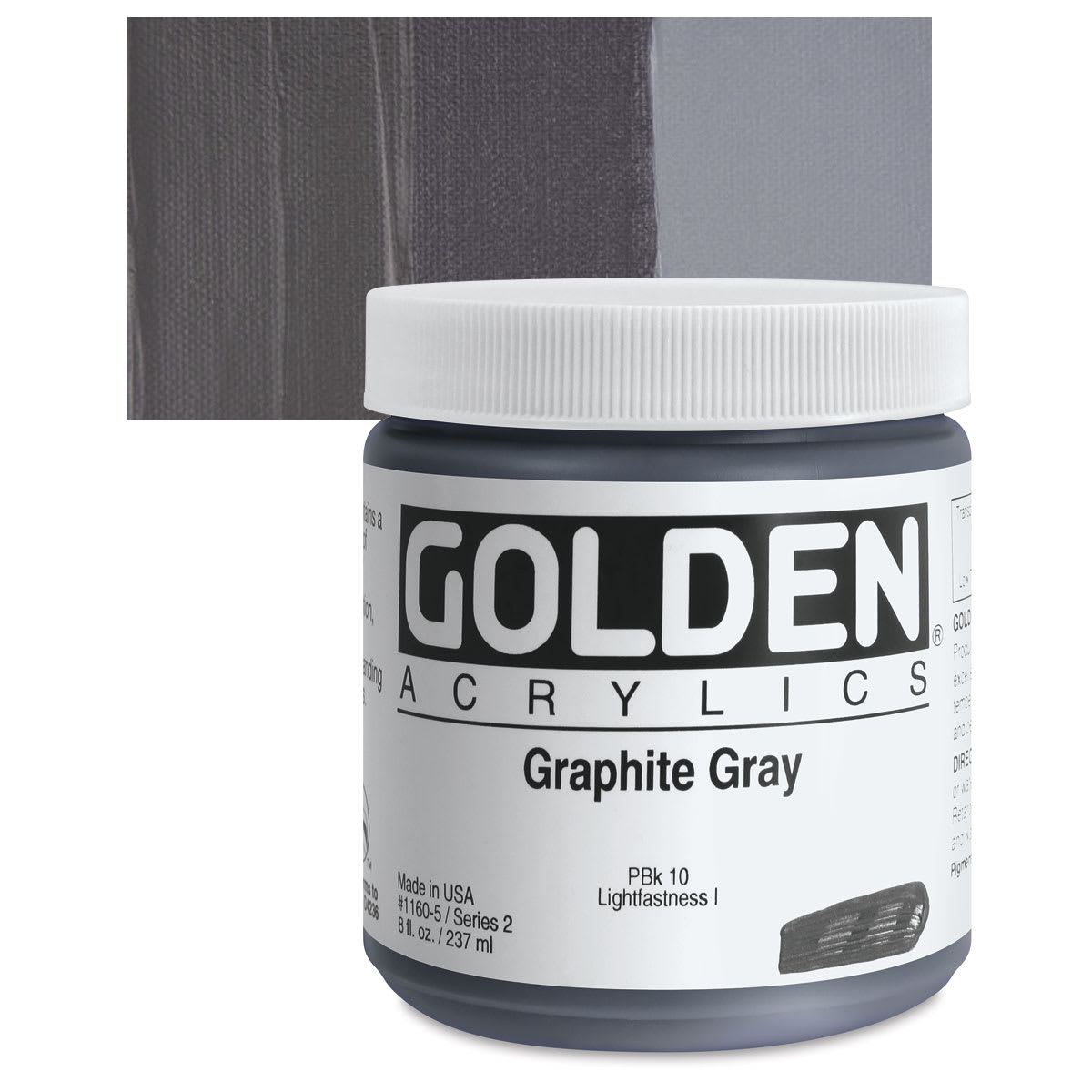 Golden Heavy Body Artist Acrylic - Graphite Gray, 8 oz Jar and swatch