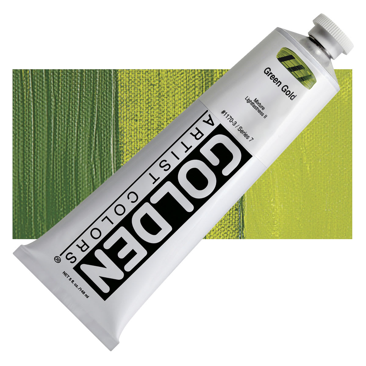 Golden Heavy Body Artist Acrylic - Green Gold, 5 oz Tube and swatch