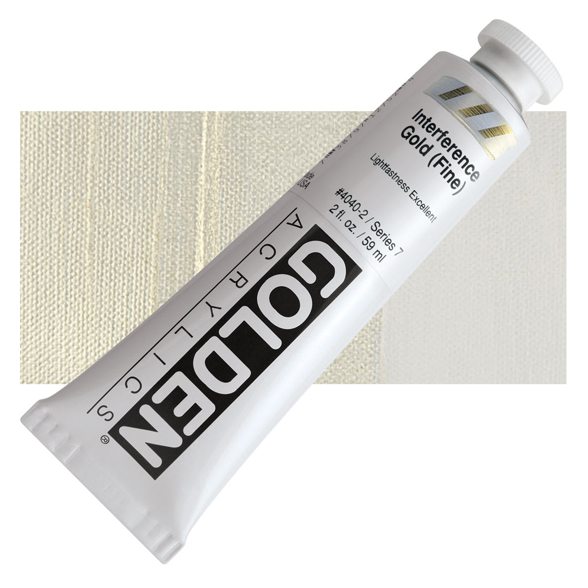 Golden Heavy Body Artist Acrylic - Interference Gold (Fine), 2 oz Tube and swatch