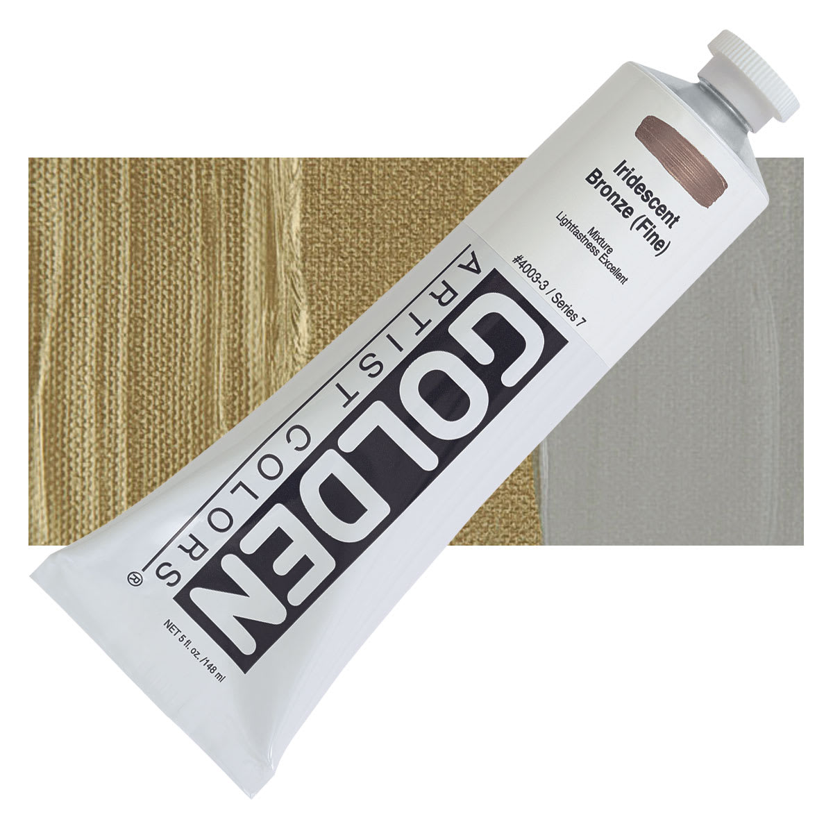 Golden Heavy Body Artist Acrylic - Iridescent Bronze (Fine), 5 oz tube and swatch