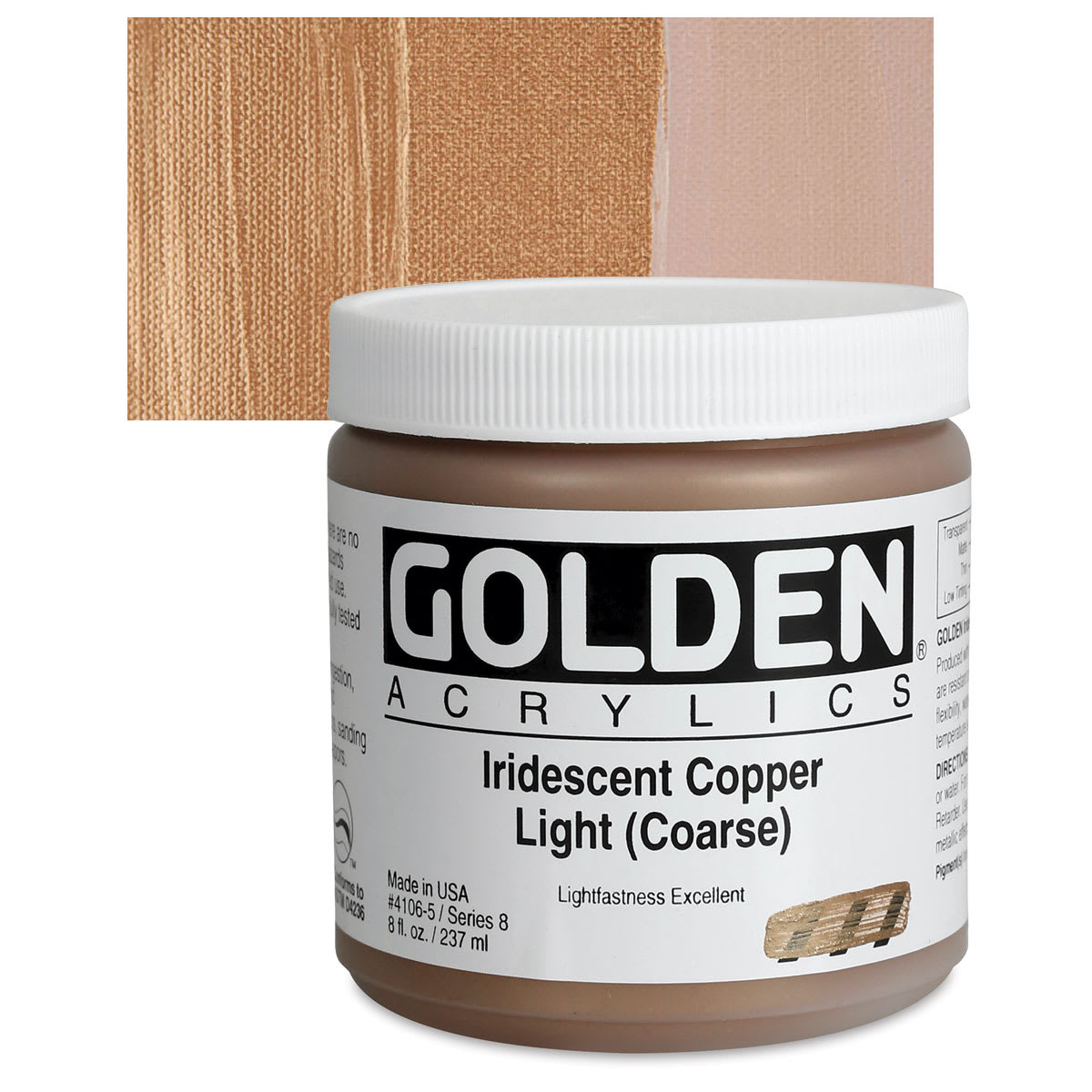 Golden Heavy Body Artist Acrylic - Iridescent Copper Light (Coarse), 8 oz Jar and swatch