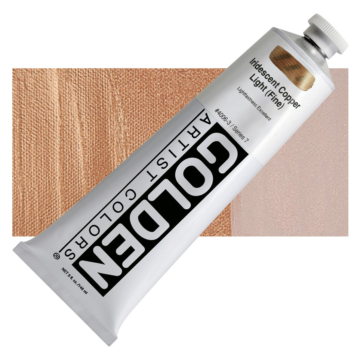 Golden Heavy Body Artist Acrylic - Iridescent Copper Light (Fine), 5 oz tube and swatch