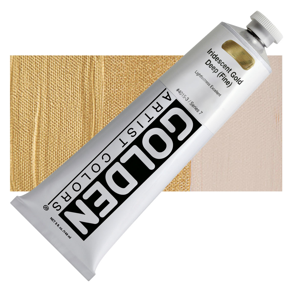 Golden Heavy Body Artist Acrylic - Iridescent Gold Deep (Fine), 5 oz tube and swatch