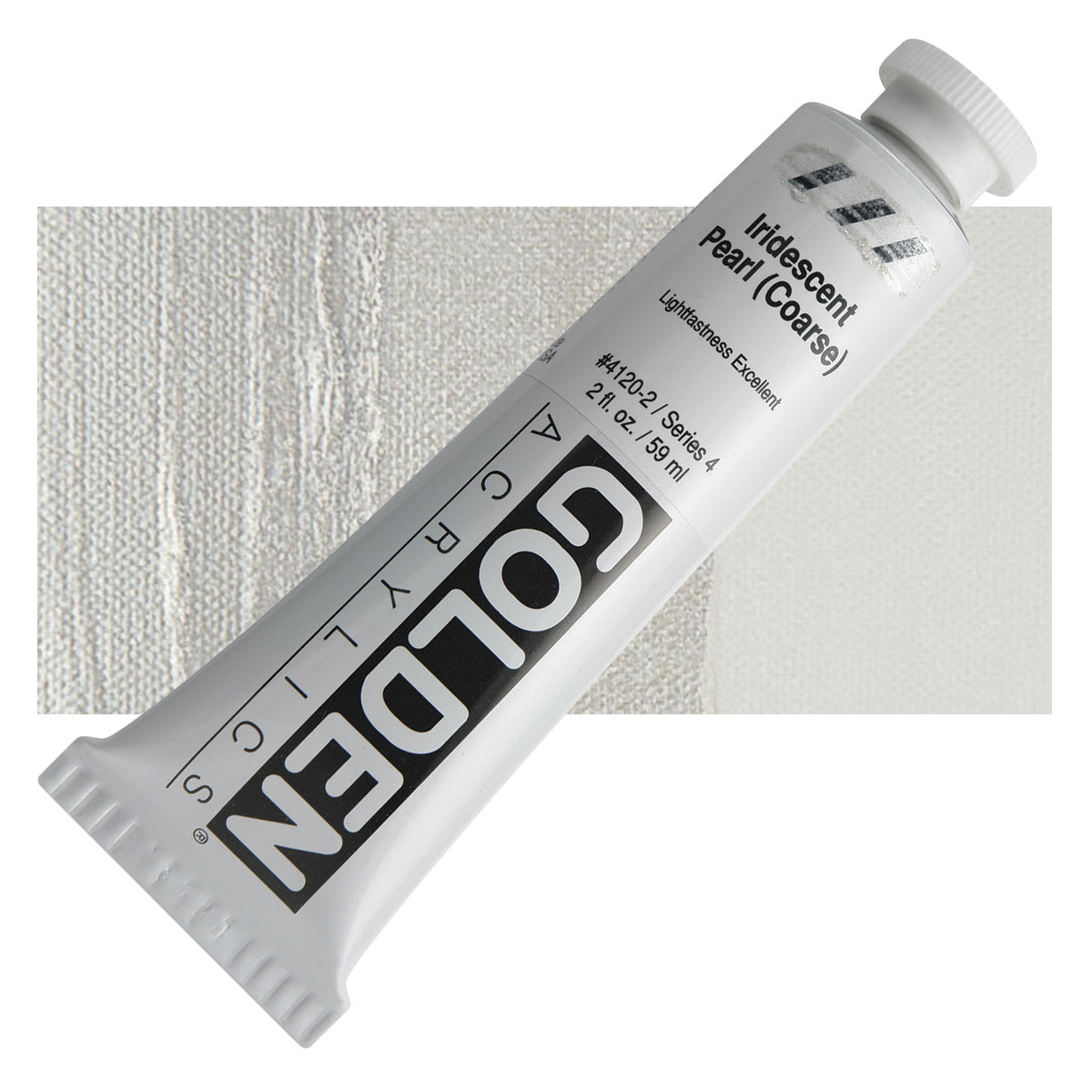 Golden Heavy Body Artist Acrylic - Iridescent Pearl (Coarse), 2 oz Tube and swatch
