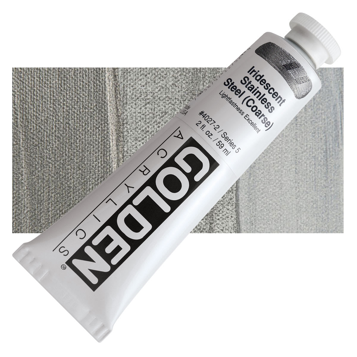 Golden Heavy Body Artist Acrylic - Iridescent Stainless Steel (Coarse), 2 oz Tube and swatch