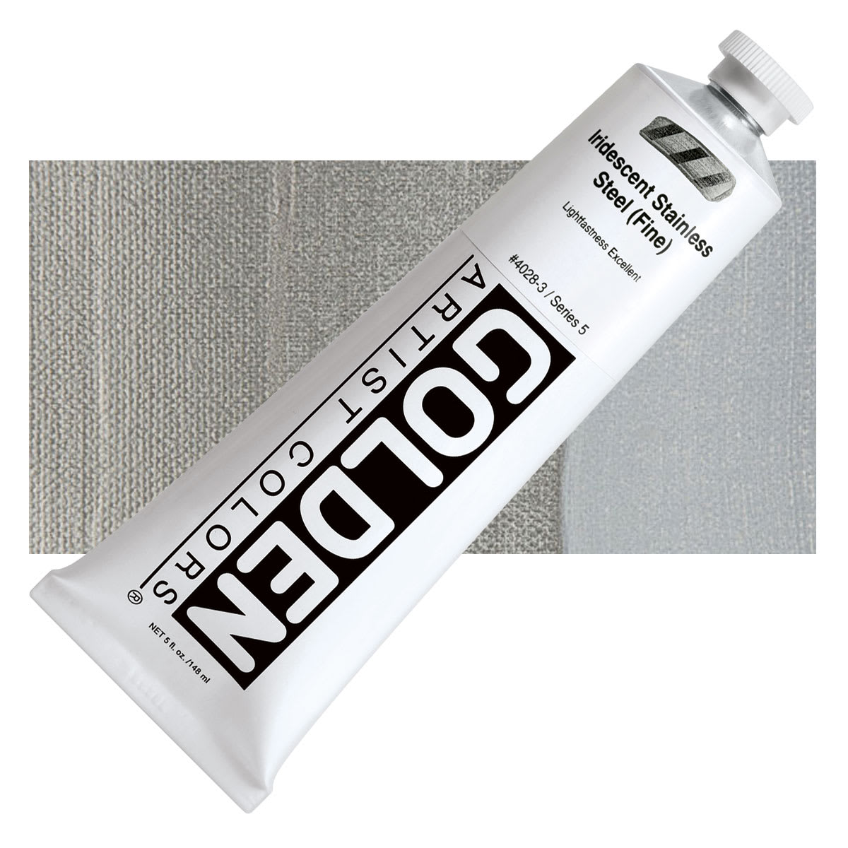 Golden Heavy Body Artist Acrylic - Iridescent Stainless Steel (Fine), 5 oz tube and swatch