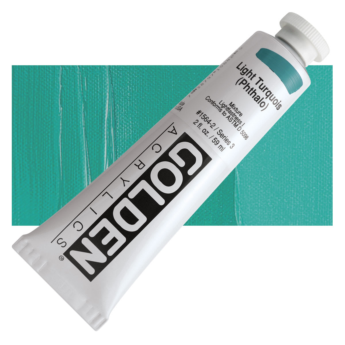 Golden Heavy Body Artist Acrylic - Light Turquoise (Phthalo), 2 oz Tube and swatch