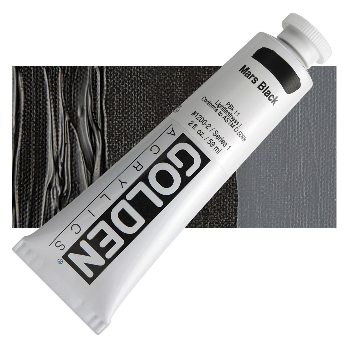 Golden Heavy Body Artist Acrylic - Mars Black, 2 oz Tube and swatch