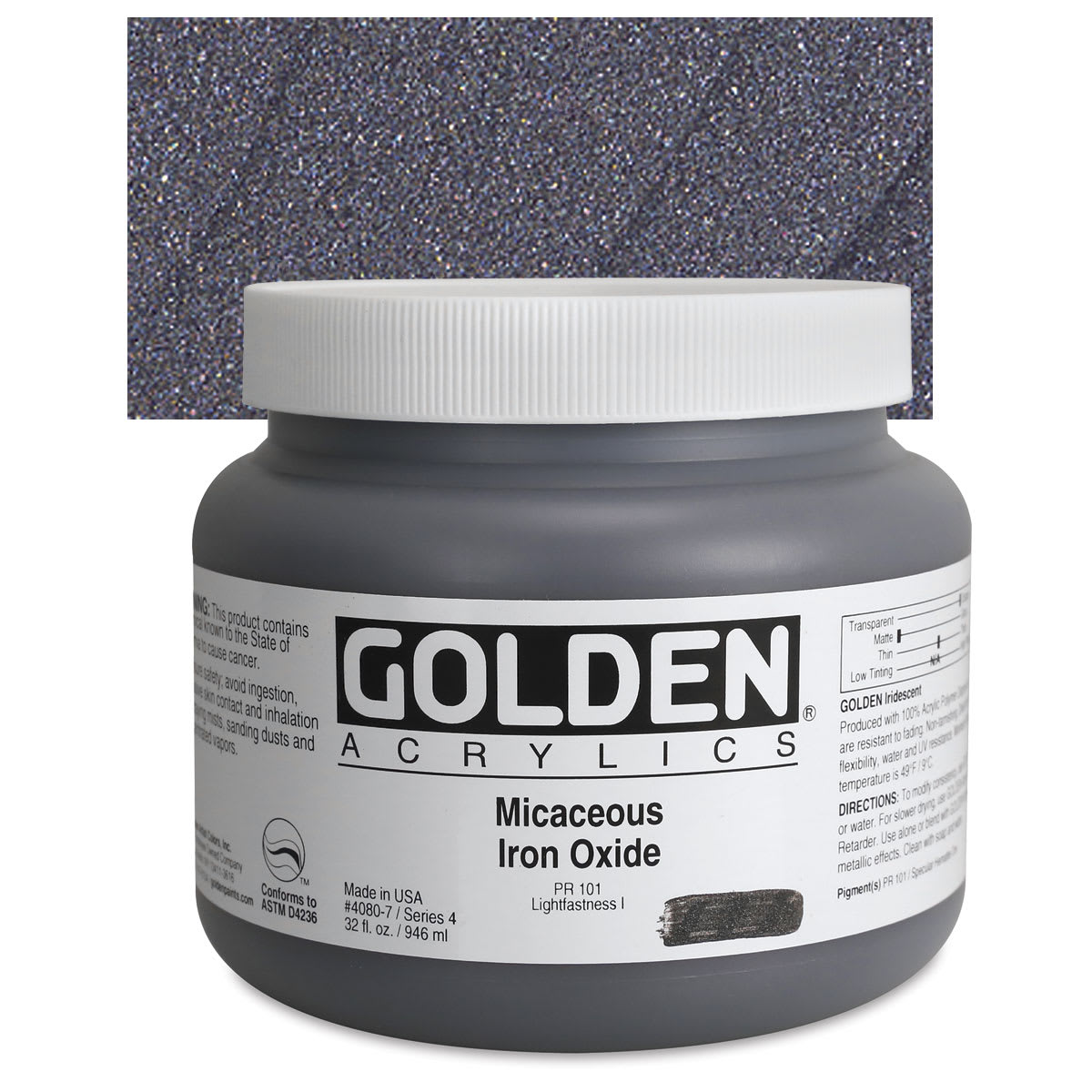 Golden Special Iridescent Acrylic - Micaceous Iron Oxide, 32 oz jar and swatch
