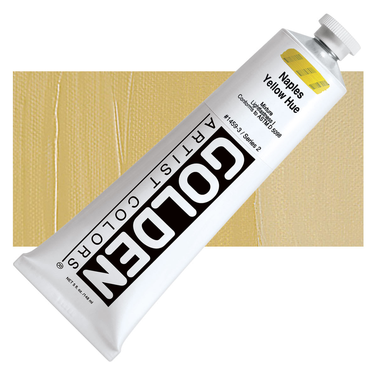 Golden Heavy Body Artist Acrylic - Naples Yellow Hue, 5 oz Tube and swatch