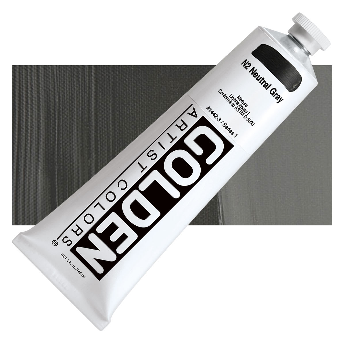 Golden Heavy Body Artist Acrylic - Neutral Gray N2, 5 oz tube and swatch
