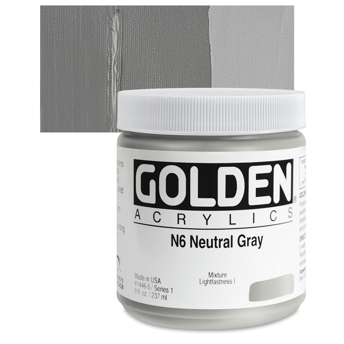 Golden Heavy Body Artist Acrylic - Neutral Gray N6, 8 oz Jar and swatch