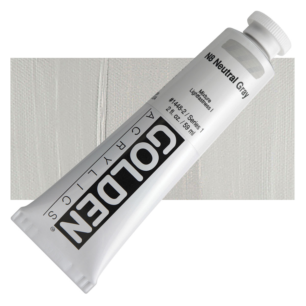 Golden Heavy Body Artist Acrylic - Neutral Gray N8, 2 oz Tube and swatch