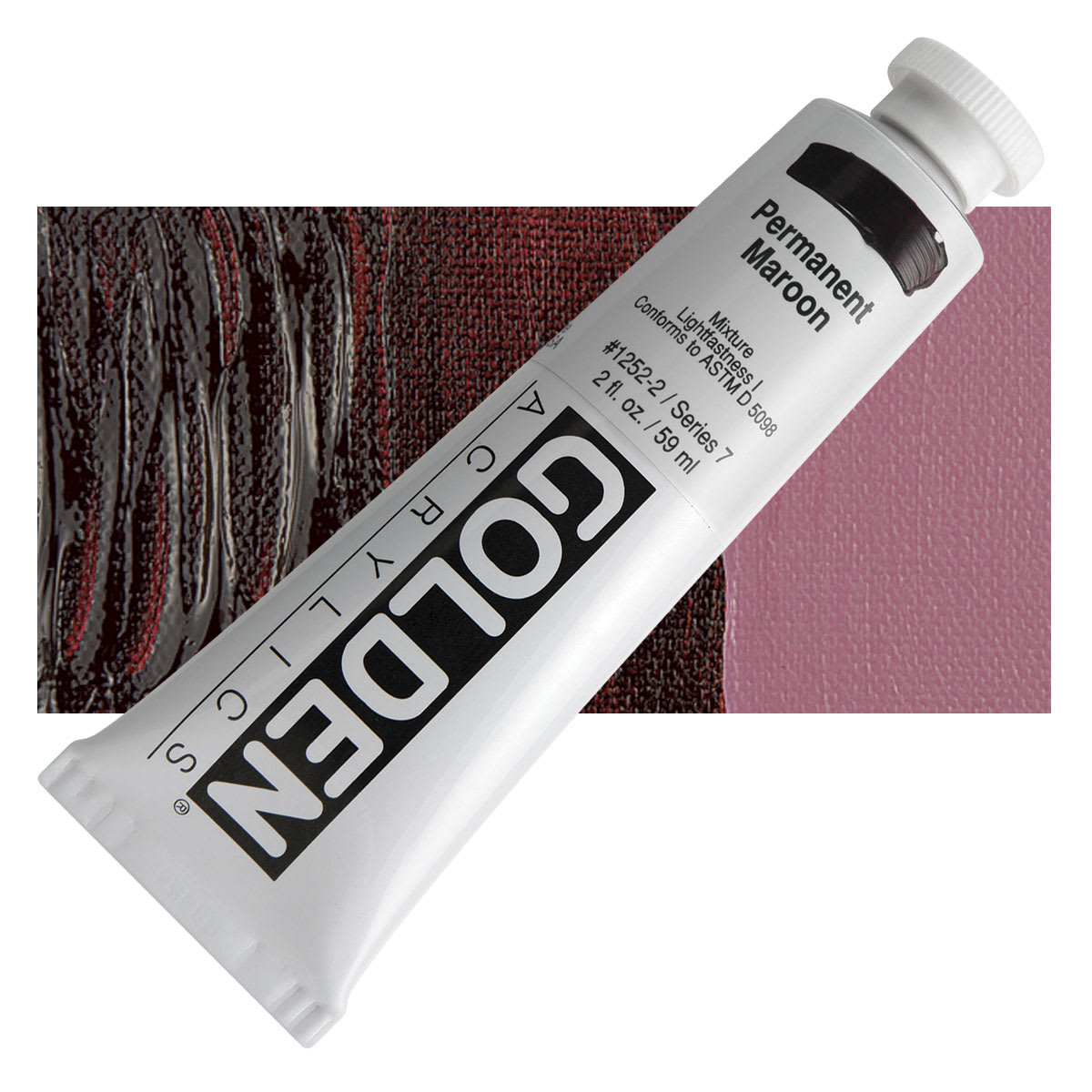 Golden Heavy Body Artist Acrylic - Permanent Maroon, 2 oz Tube Tube and swatch