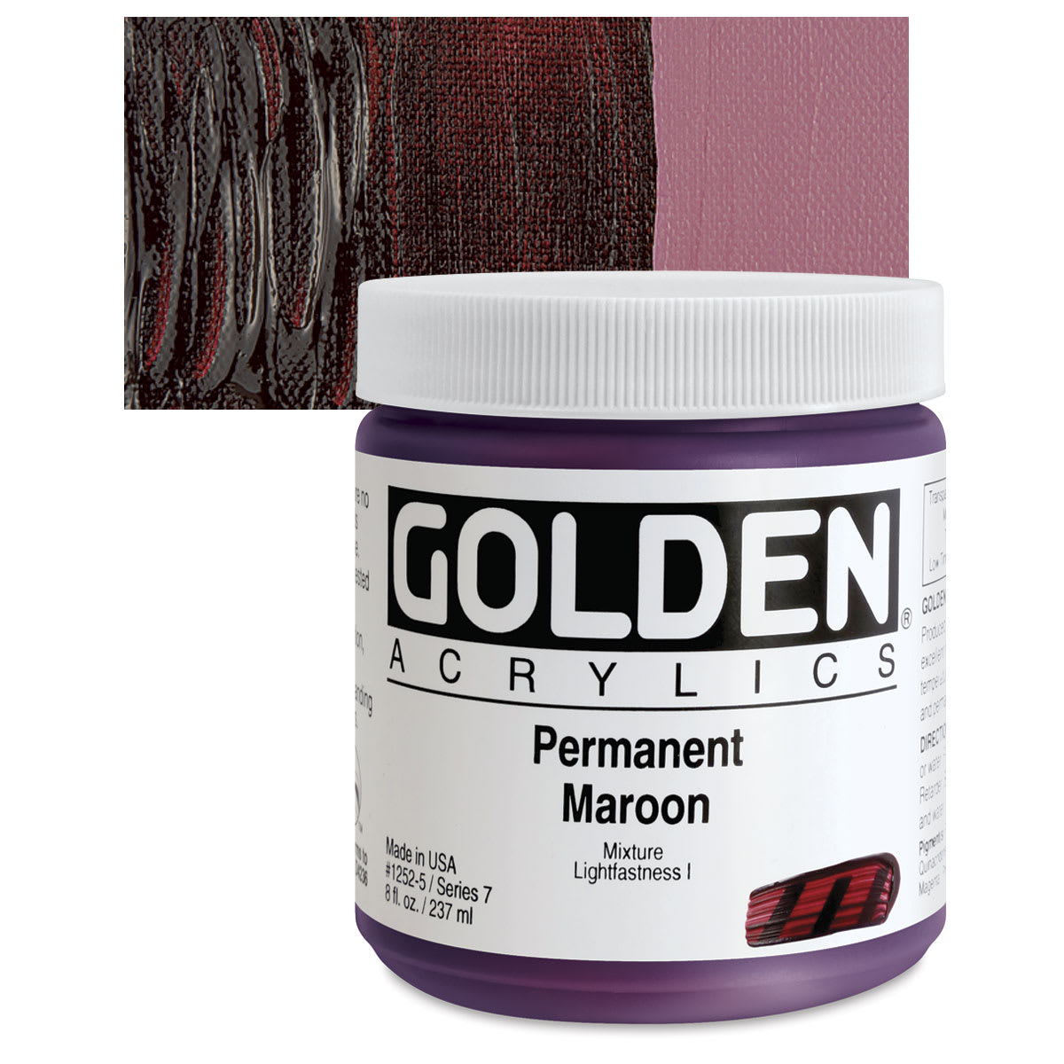 Golden Heavy Body Artist Acrylic - Permanent Maroon, 8 oz Jar and swatch