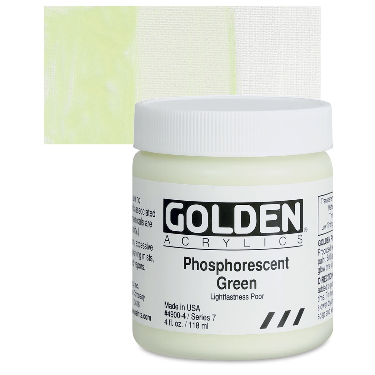 Golden Heavy Body Artist Acrylic - Phosphorescent Green, 4 oz Jar and swatch